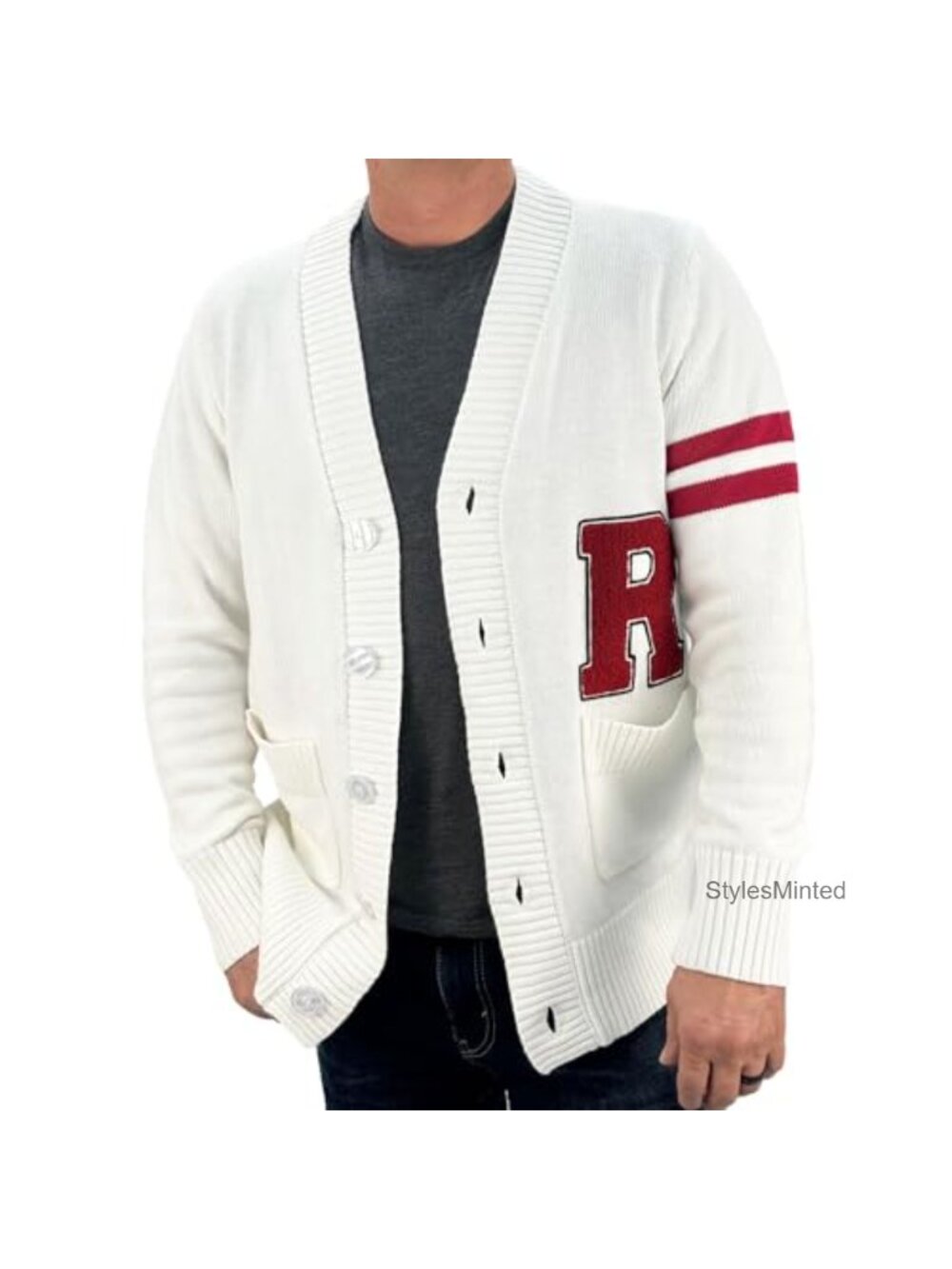 Men's 1950s Letterman Varsity Cardigan Sweater